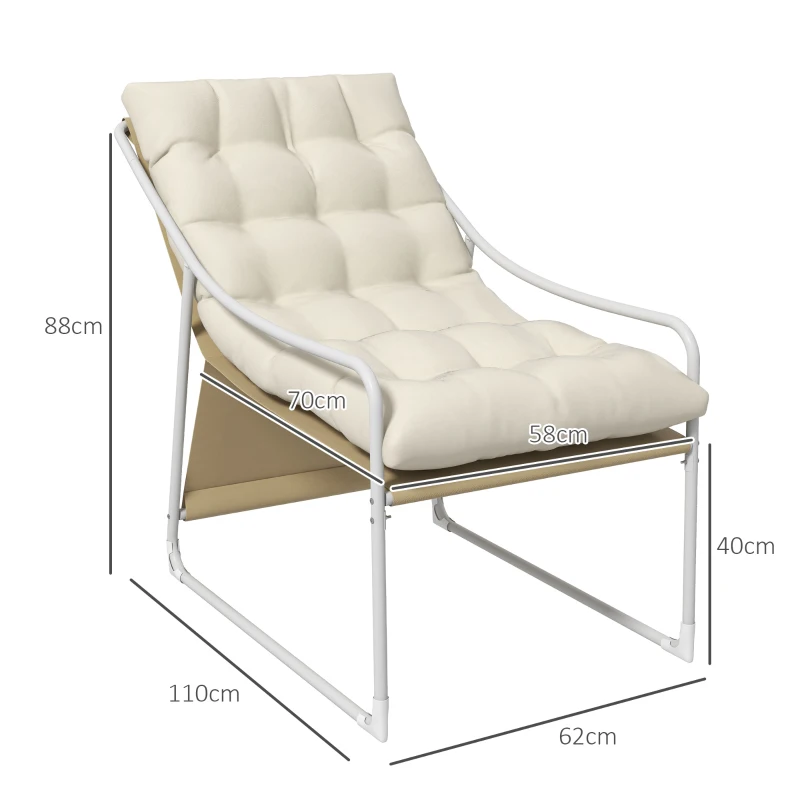 Outsunny Chaise de jardin fauteuil d'extérieur avec coussin cadre en acier pour balcon, terrasse, jardin beige