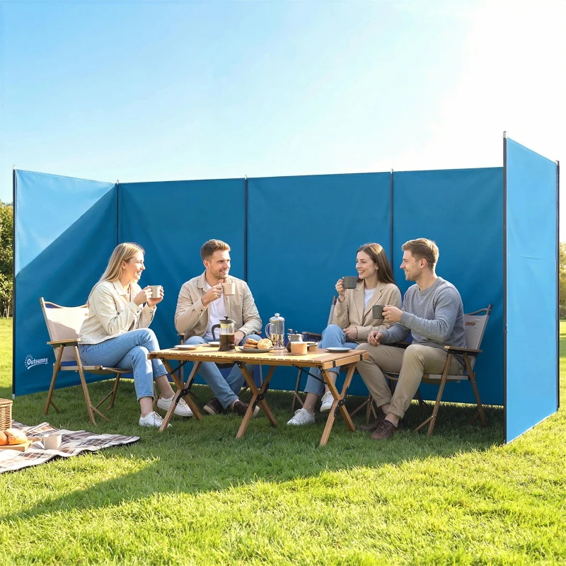 Outsunny Camping Windbreak, Foldable Portable Wind Blocker w/ Carry Bag and Steel Poles, 780cm x 150cm