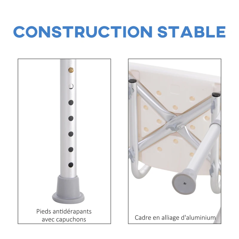 HOMCOM Chaise de Douche siège de Douche Ergonomique Hauteur réglable Pieds antidérapants Charge Max. 136 Kg alu HDPE Blanc