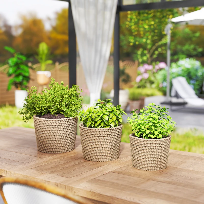 Outsunny Seagrass Planters Set of 3 Plant Pots for Indoor Outdoor Patio Balcony Natural