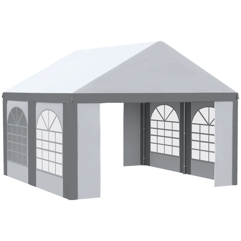 Outsunny 4 x 4m Galvanised Party Tent, Marquee Gazebo with Sides, Four Windows and Double Doors, for Parties, Wedding and Events