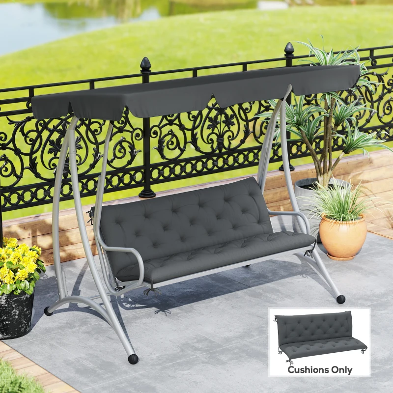 Outsunny 3 Seater Bench Cushion - Garden Chair Cushion with Back and Ties, Suitable for Indoor and Outdoor Use, 150 x 98 cm, Dark Grey