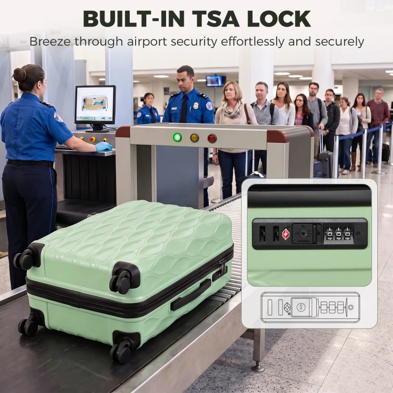 HOMCOM 77cm 98L Suitcase, Lightweight ABS Hard Shell Carry On Luggage with TSA Lock, Spinner Wheels, Telescopic Handle, Green