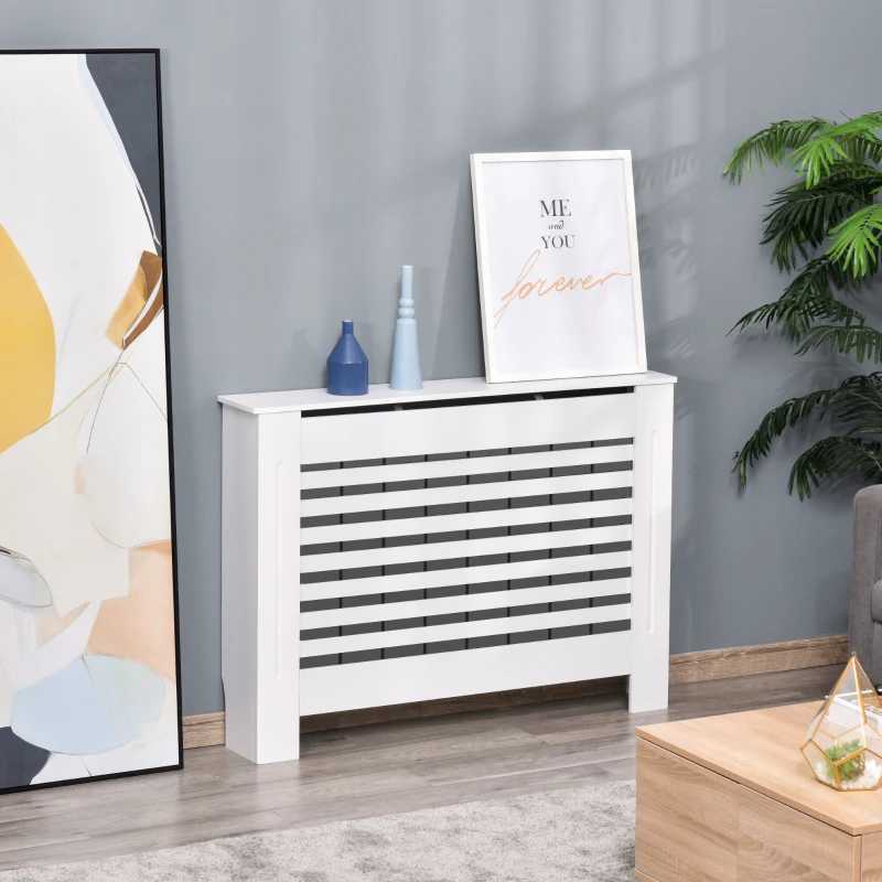 HOMCOM Cache-radiateur couverture radiateur Design à Lattes Panneau Cabinet pour salon cuisine chambre couloir dim. 112L x 19l x 81H cm MDF Blanc