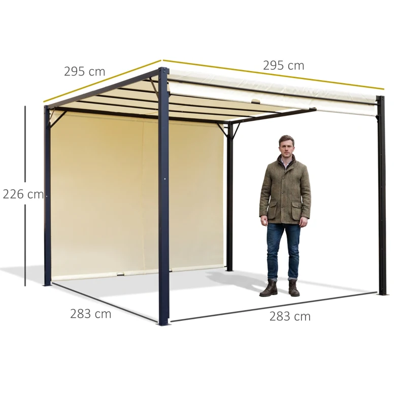 Outsunny Pergola tonnelle de jardin avec auvent coulissant 3 x 3 m - structure acier époxy et toile polyester - crème et noir