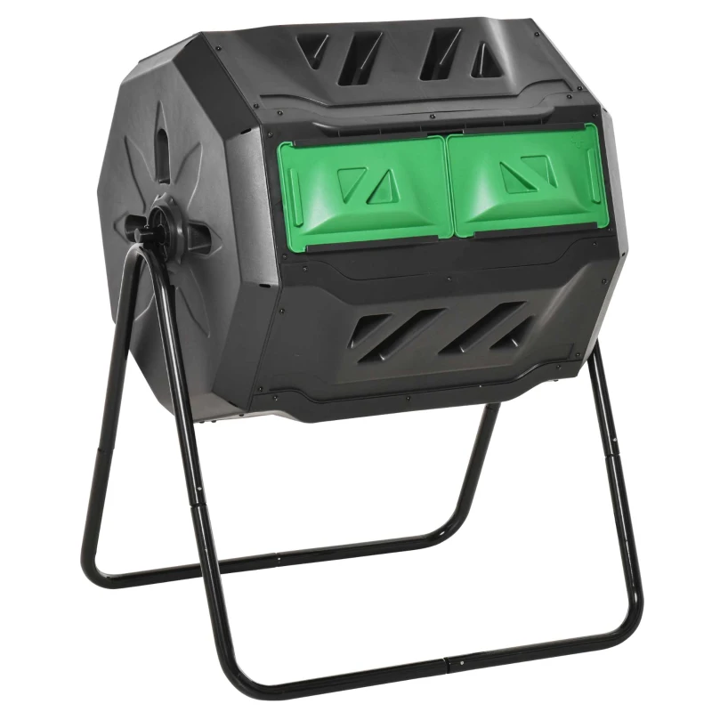 Outsunny 160L 360° Rotating Dual Chamber Composter - Black