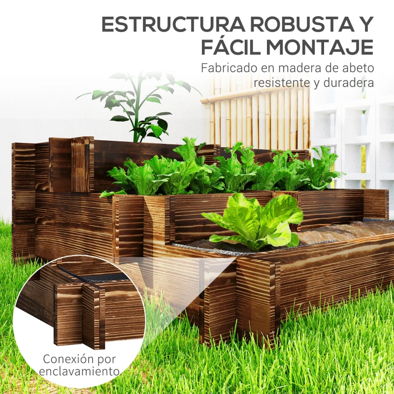 Outsunny Arriate de Jardín de 3 Niveles con Diseño de Escalera y Tela no Tejida para Cultivos Flores 93x93x35 cm Carbonizado