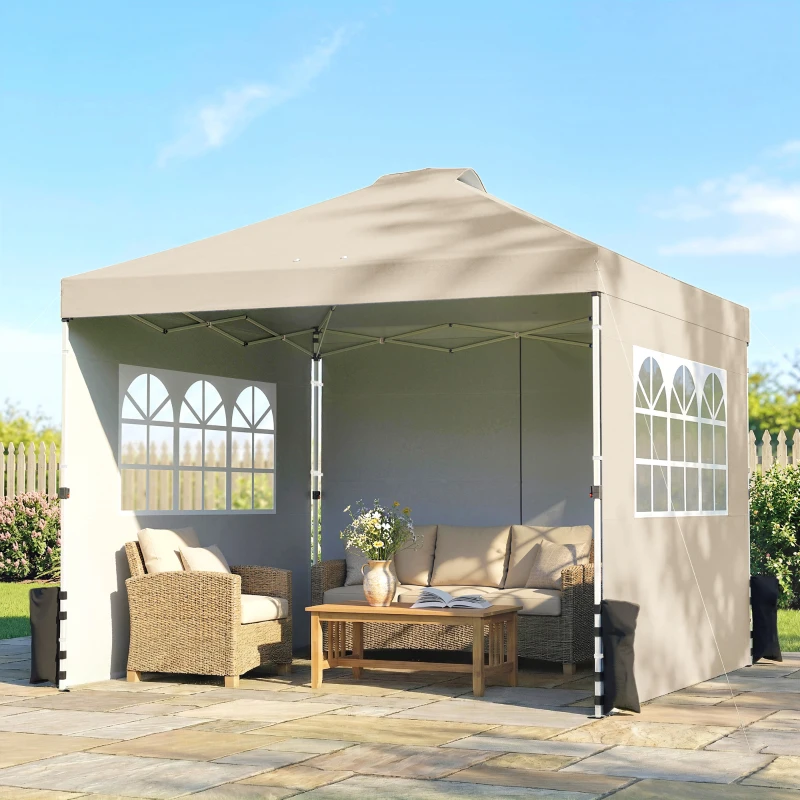 Outsunny Tonnelle de jardin pop up tente pliante hauteur réglable 3 parois latérales sacs de sable sac de transport 3 x 3 m crème