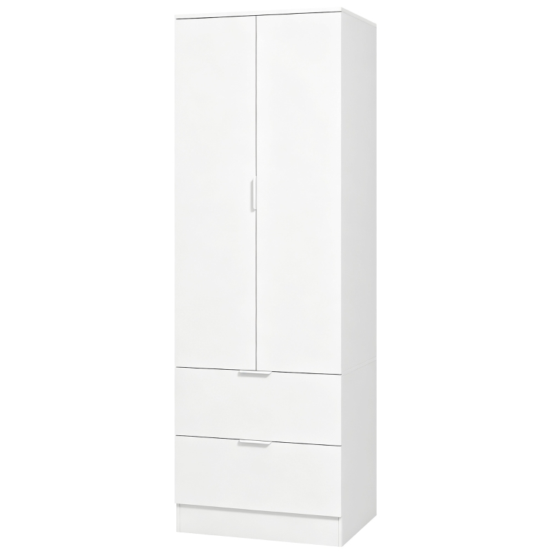 HOMCOM Kleiderschrank mit 2 Schubladen, 2 Soft-Close-Türen und Kleiderstange, 60 x 47 x 180 cm, Weiß