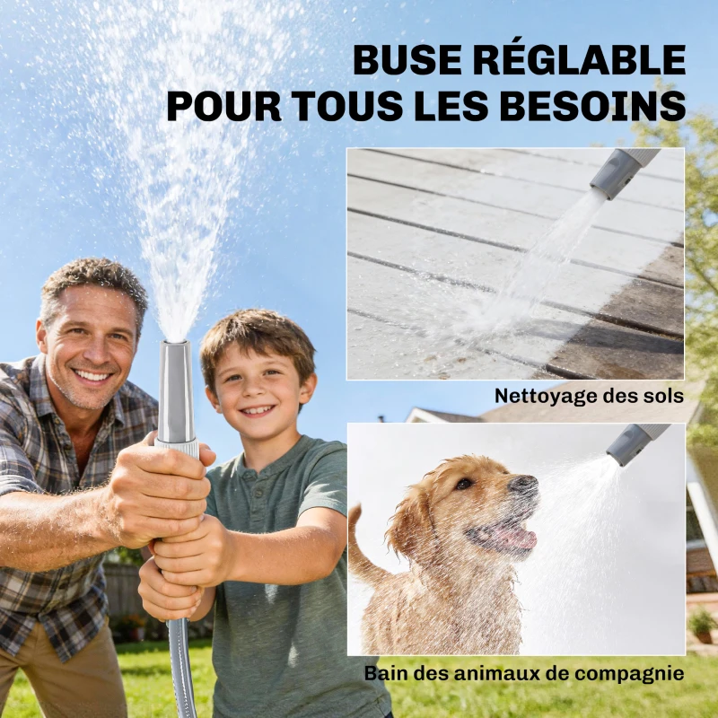 Outsunny Enrouleur Tuyau Arrosage Mural 30+2 m x Ø 15mm, Dévidoir de Tuyaux d'Eau Rétractable Automatique Pivotant à 180°, Gris
