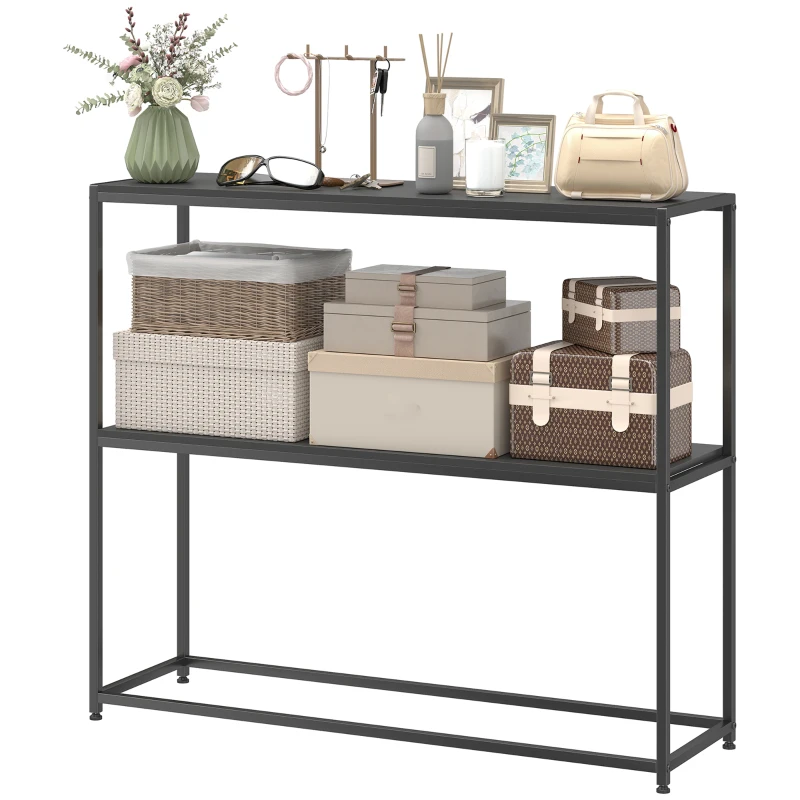 HOMCOM Table Console en Acier 2 Étagères Design Moderne pour Salon Entrée Couloir 100 x 30 x 87 cm Noir