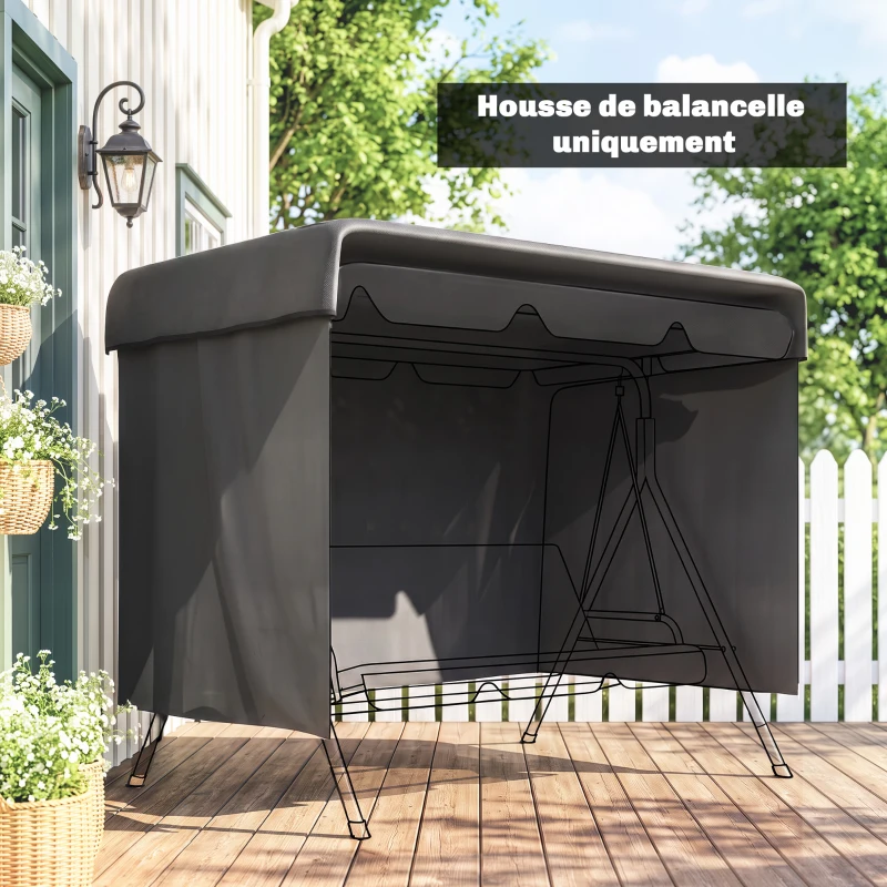 Outsunny Housse de protection pour balancelle de jardin 3 places, toile PE imperméable, anti-poussière, 215x155x150cm, gris foncé
