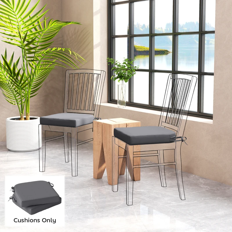 Outsunny Outdoor Chair Seat Cushions Set of 2, Garden Chair Cushions with 7cm Thick Foam & Ties, Dark Grey