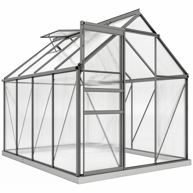 Outsunny Sera Walk-In Aluminiu & Policarbonat – Ventilatie si Jgheab