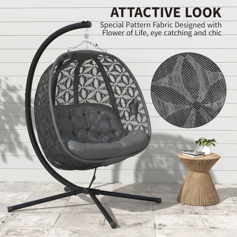 Outsunny Outdoor Double Hanging Chair with Cushion and Cup Holders, Charcoal Grey