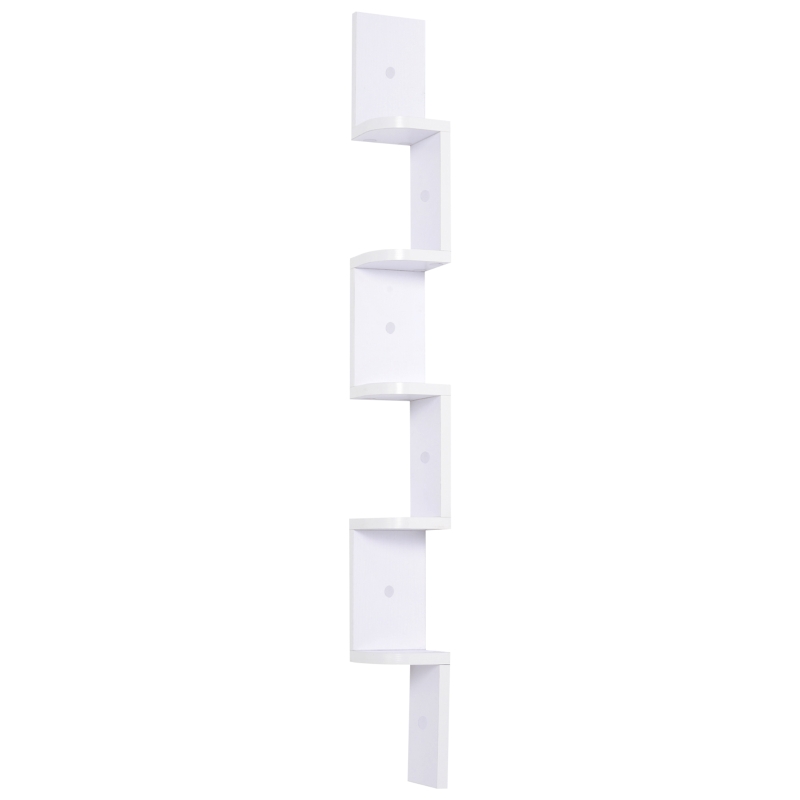 HOMCOM Étagère d'angle Murale à 5 Niveaux Hauteur 120 cm Forme de Zigzag en Bois Blanc