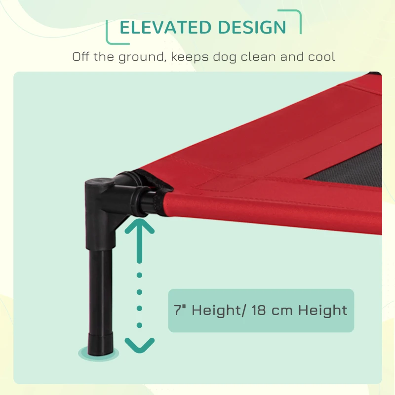 PawHut Raised Dog Bed, Lightweight Cat Elevated Lifted Portable w/ Breathable Mesh, Metal Frame for Camping Beach Travel Use Black and Red (Medium)