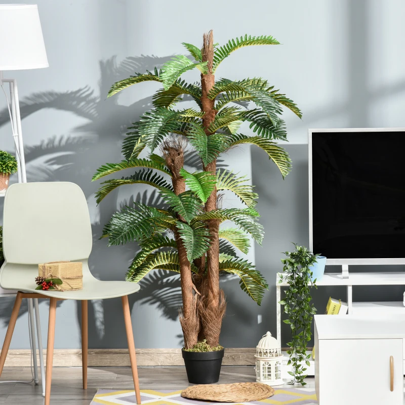 Outsunny Set of 2 Artificial Plant Tropical Fern in Pot, Fake Plants for Home Indoor Outdoor Decor, 150cm, Green