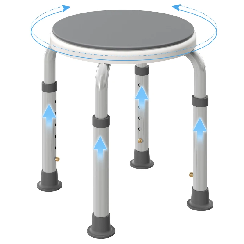 HOMCOM Tabouret de douche siège de douche antidérapant tabouret de bain hauteur réglable pivotant à 360° en aluminium