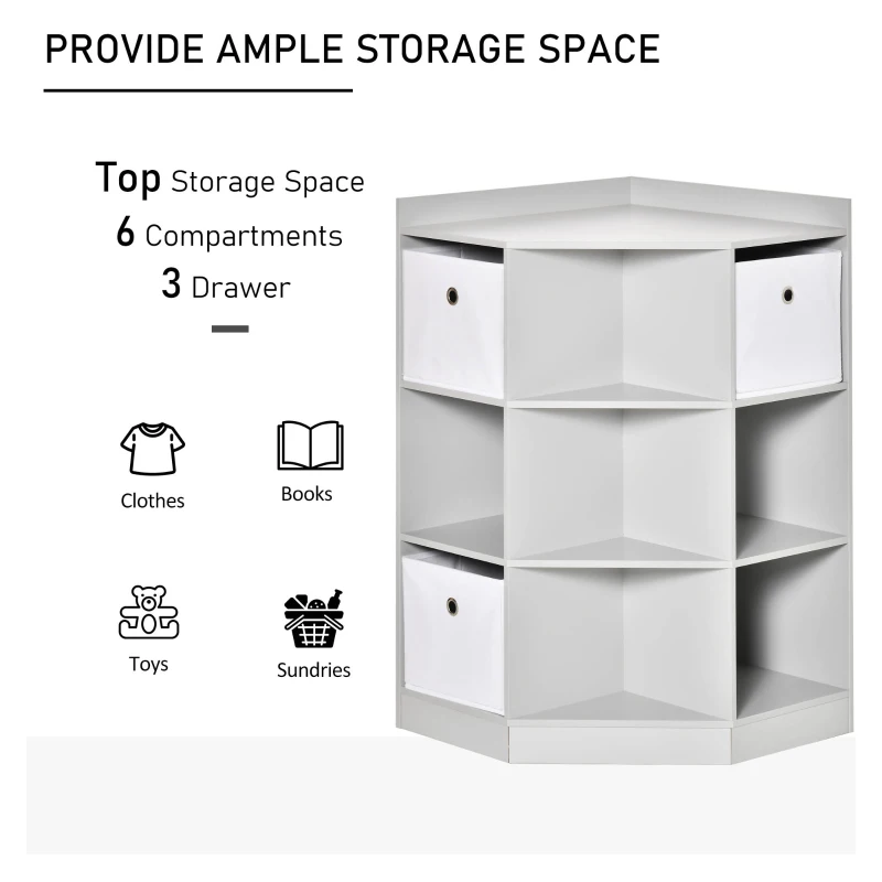 HOMCOM Kids Bookcase, 3 Tier Toy Organiser Storage Unit BookShelf with 3 Non-woven Fabric Drawers, Anti-tip Device, for Bedroom, Children's Room, Playroom, Grey