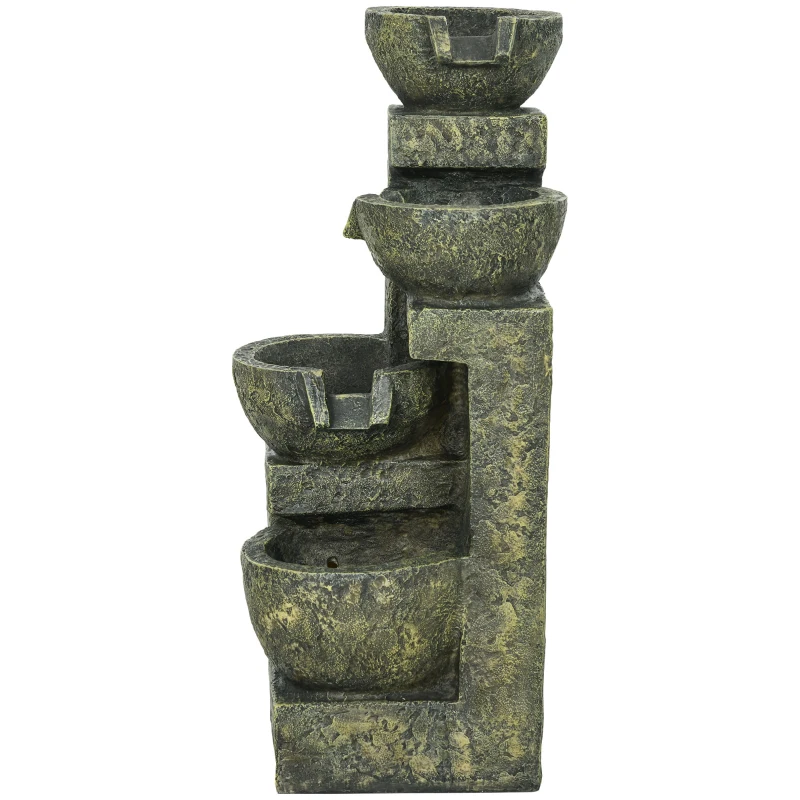 Outsunny Garden Water Feature Waterfall Fountain with 4-Tier Stone Look Bowls, Adjustable Flow