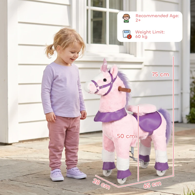 AIYAPLAY Ride on Horse Pedal Ride On Walking Horse Toy Rotatable Head Neighing Sound, Pink