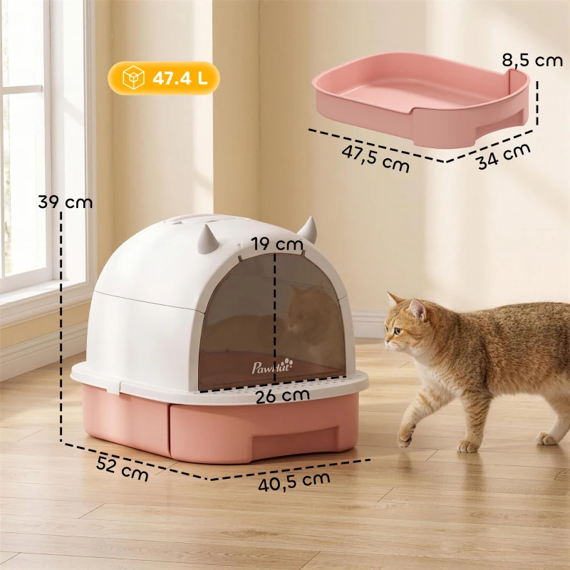 PawHut Lettiera per Gatti Chiusa con Vassoio Estraibile, Paletta e Filtro ai Carboni Attivi, Rosa