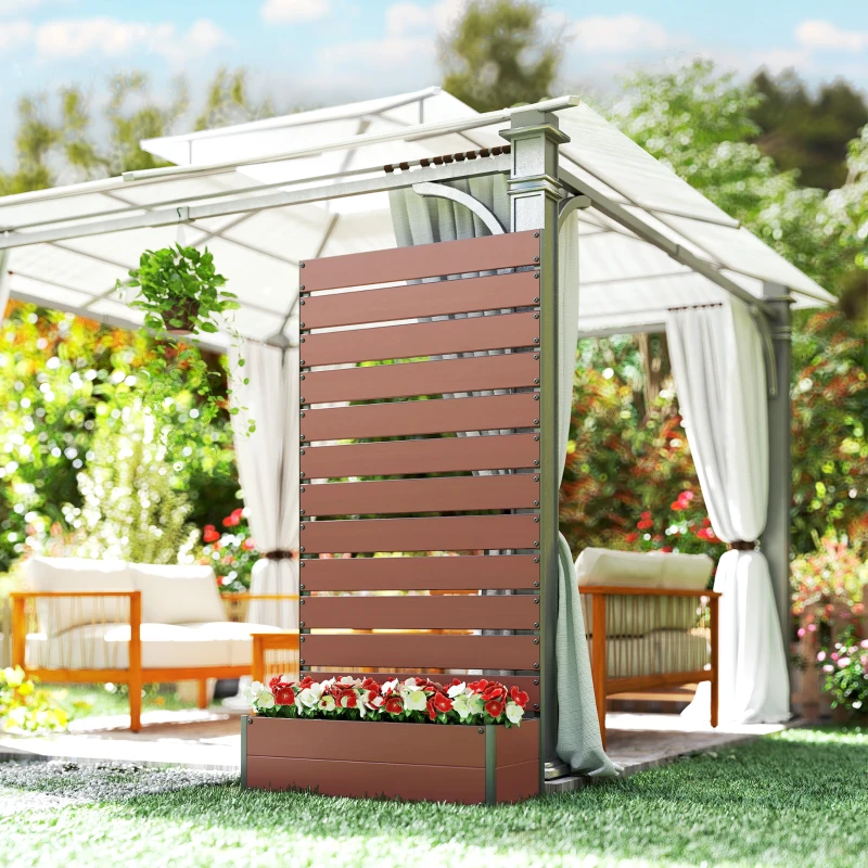 Outsunny Jardinière surélevée avec treillis pour plantes grimpantes bac à fleurs de 64L, composite bois-plastique et aluminium