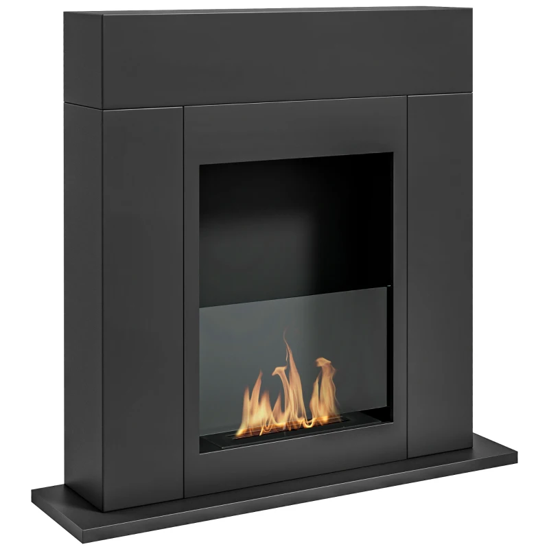 HOMCOM Șemineu pe bioetanol de podea cu arzător de 0,9L, durată 3 ore, zonă încălzită 20-25 m², 73x20x75 cm, negru