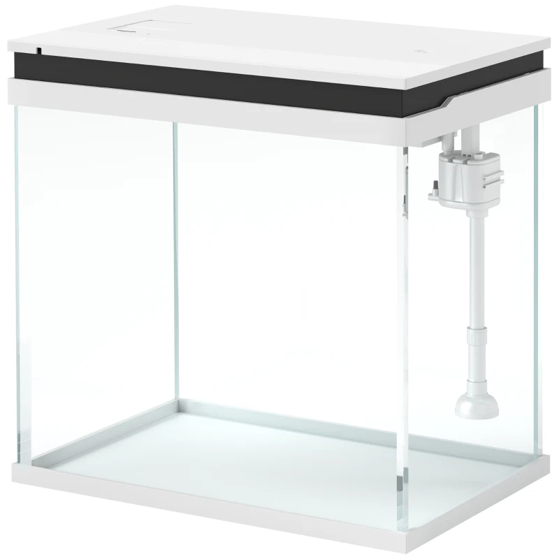 PawHut 26L Glass Fish Tank With Filter System, LED Lights, Water Pump, White