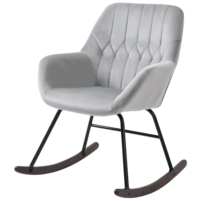 HOMCOM Rocking Chair Reading Accent Armchair with Steel Frame Sponge Padded for Living Room, Dining Room, Office, Balcony, Grey and Black