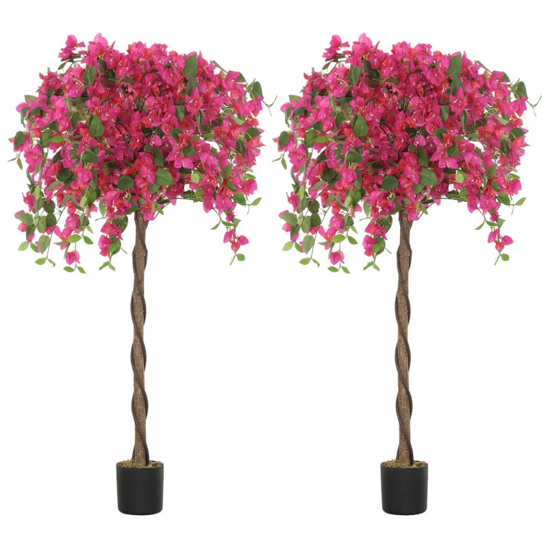 HOMCOM Artificial Plants Murraya, 120 cm Artificial Blossom, Fake Plants in Pot, Large Red Artificial Tree with Flowers for Home House Office Garden Decoration (2 Pack)