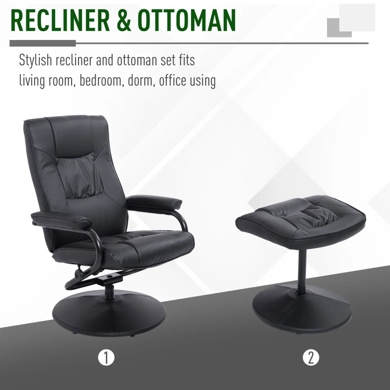HOMCOM Executive Recliner Chair High Back Swivel Armchair Lounge Seat w/Footrest Stool (Black)