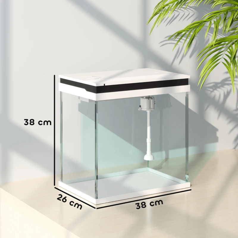 PawHut 26L Glass Fish Tank With Filter System, LED Lights, Water Pump, White