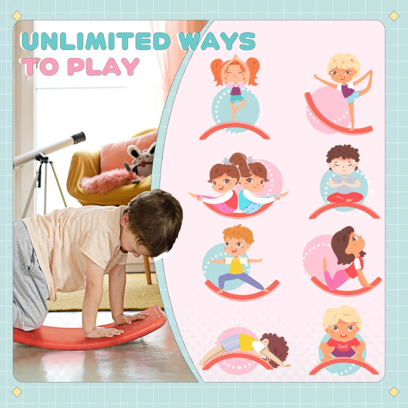 ZONEKIZ Balance Board Kids Wobble Board, Sensory Training Rocking Toy for Children, Nursery Toy, for Ages 3-6 Years, 82 x 27.5 x 19.5cm - Red