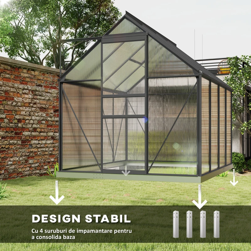 Outsunny Sera Walk-In Aluminiu & Policarbonat – Ventilatie si Jgheab