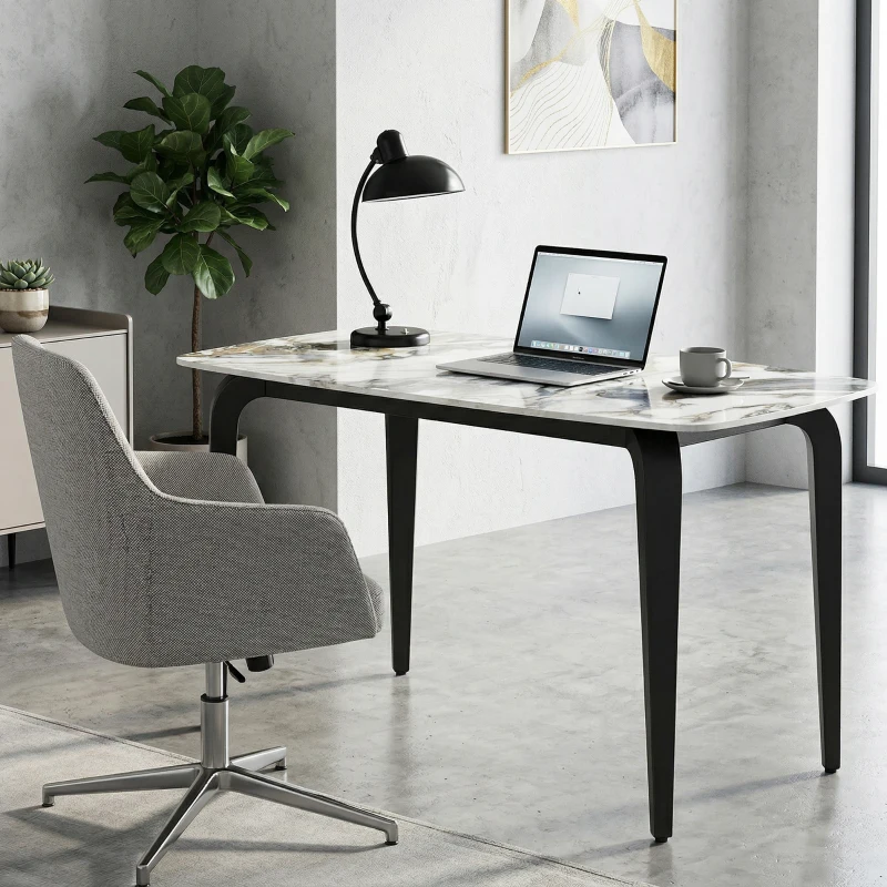 HOMCOM Dining Table for 4, Modern Kitchen Table with Sintered Stone Tabletop, Metal Legs, White