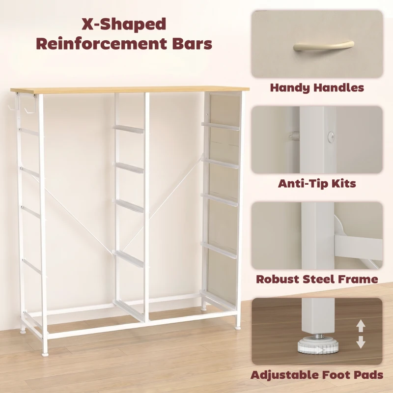 HOMCOM Chest of Drawers, Dresser with 10 Fabric Drawers, Tall Storage Unit with 4 Pockets and 2 Hooks Steel Frame, Beige