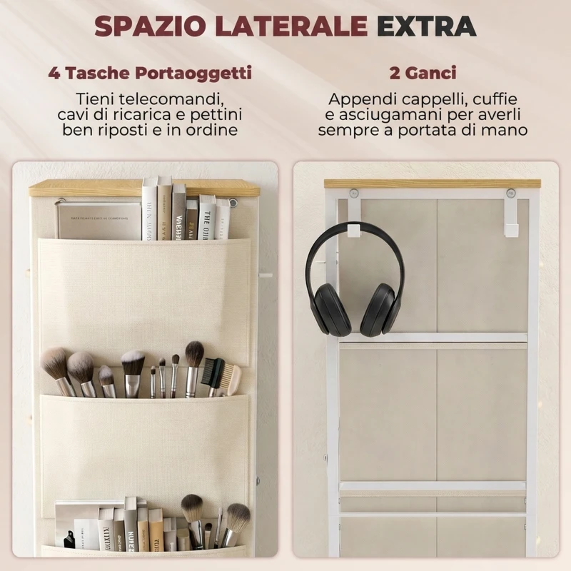 HOMCOM Cassettiera con 4 Cassetti Pieghevoli in Tessuto, Tasche e 2 Ganci, 45x30x94.5 cm, Beige