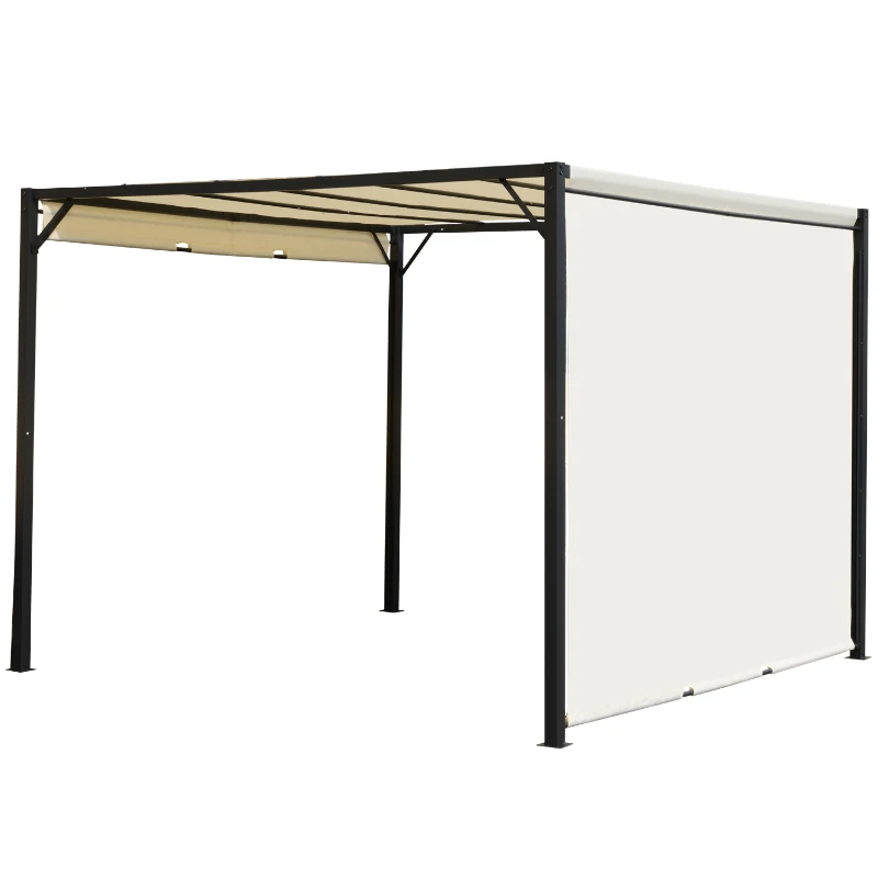 Outsunny Pergola tonnelle de jardin avec auvent coulissant 3 x 3 m - structure acier époxy et toile polyester - crème et noir