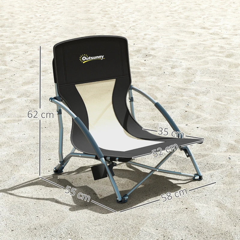 Outsunny Chaise de plage pliable chaise camping pliante légère sac de transport porte-gobelet 58 x 55 x 62 cm noir