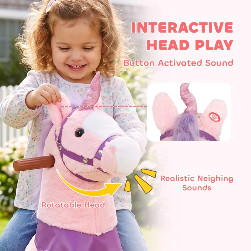 AIYAPLAY Ride on Horse Pedal Ride On Walking Horse Toy Rotatable Head Neighing Sound, Pink
