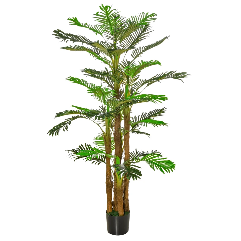 Outsunny Palmier Artificiel H.1,85 m Arbre Artificiel Tronc Branches Lichen Feuilles Grand réalisme Pot Inclus