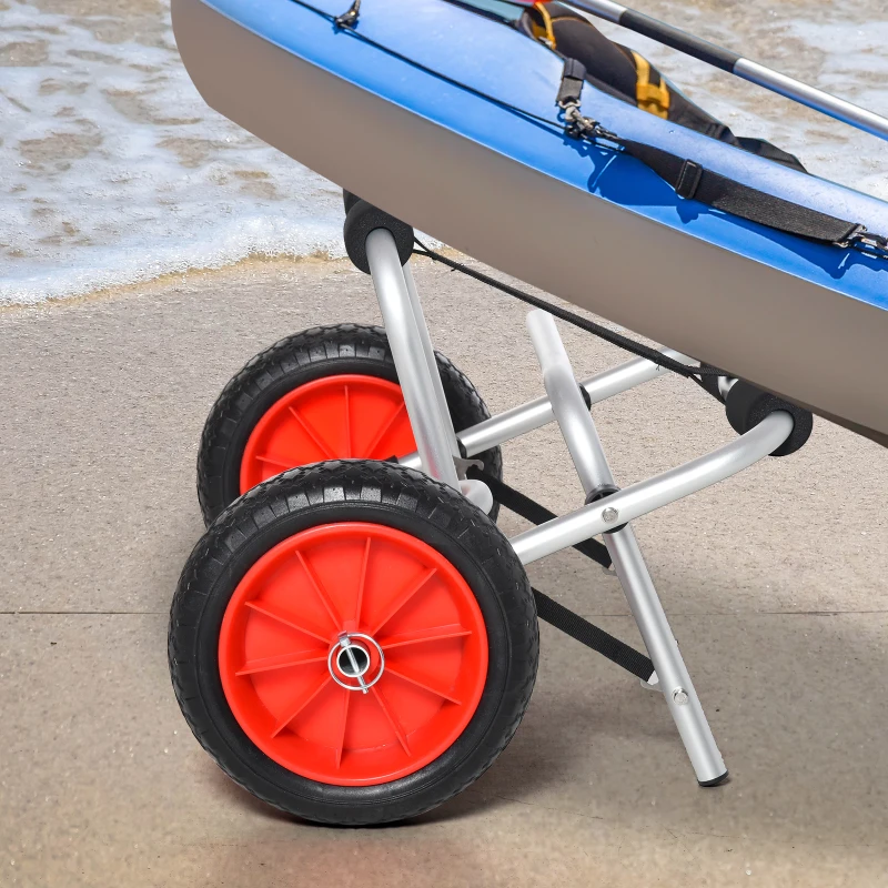 HOMCOM Chariot de transport canoë chariot de kayak pliable 75kg cadre en aluminium pneus de 25 cm 68 x 44,5 x 405 cm argent