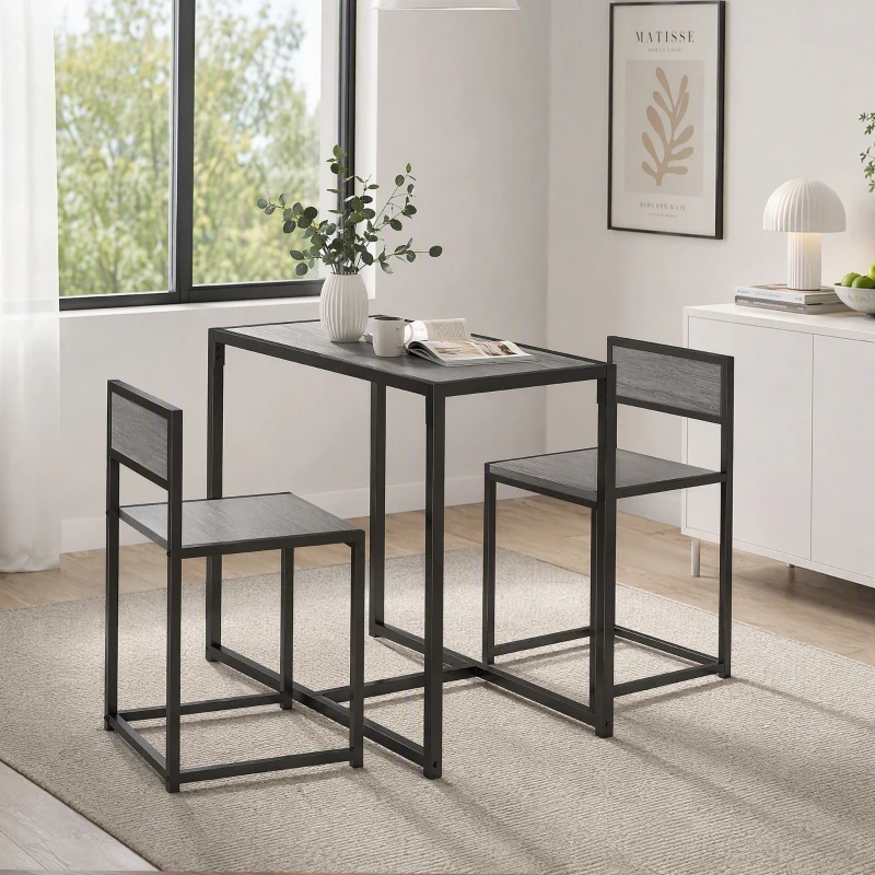 HOMCOM 3-delige bartafelset hoge tafel set 3-delig, 2 stoelen, 1 tafel, 90 cm x 47 cm x 76 cm, grijs