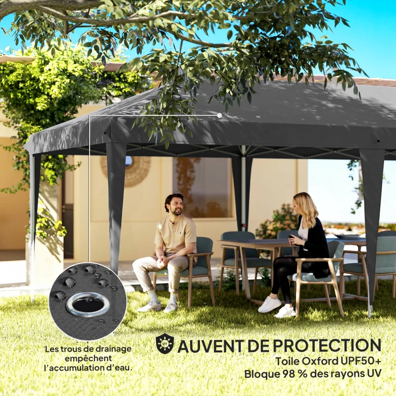 Outsunny Tonnelle de Jardin Barnum Pliant Côtés Amovibles Structure en Acier Renforcée Sac de Transport 3x6m Gris Foncé