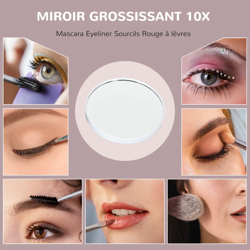 HOMCOM Miroir maquillage lumineux LED intensité réglable miroir grossissant port de charge USB, rotation à 360° 63 x 50 cm