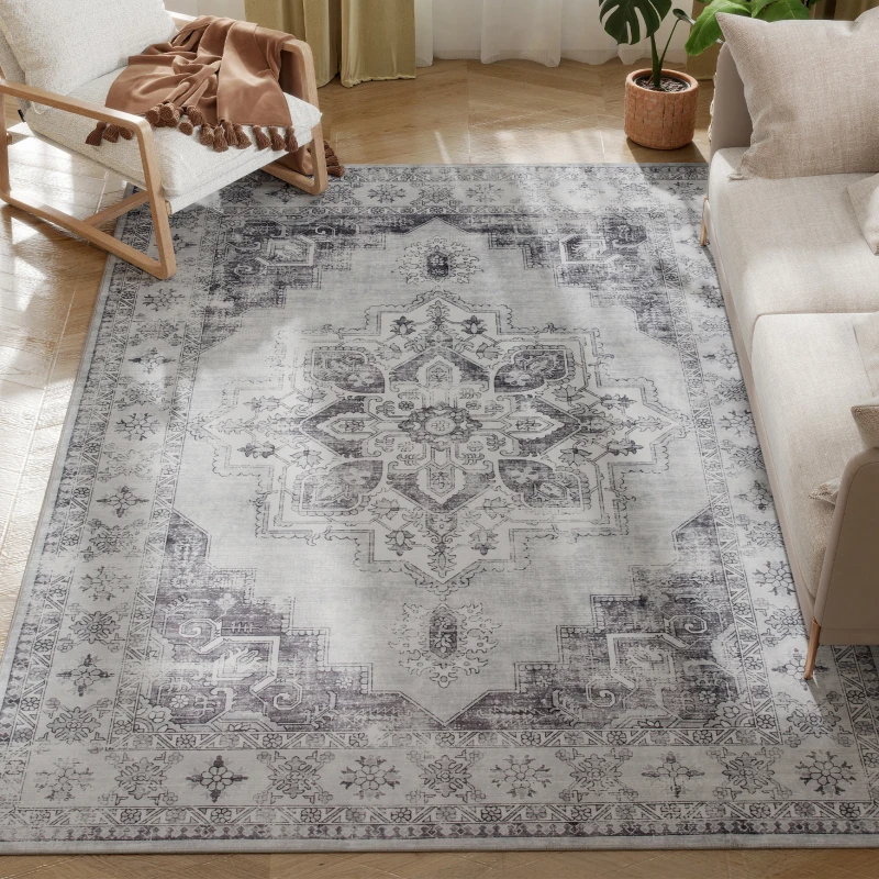 HOMCOM Teppich Maschinenwaschbar Anti-Rutsch Wohnzimmerteppich mit Flanell-Optik, 230 x 160cm, Grau