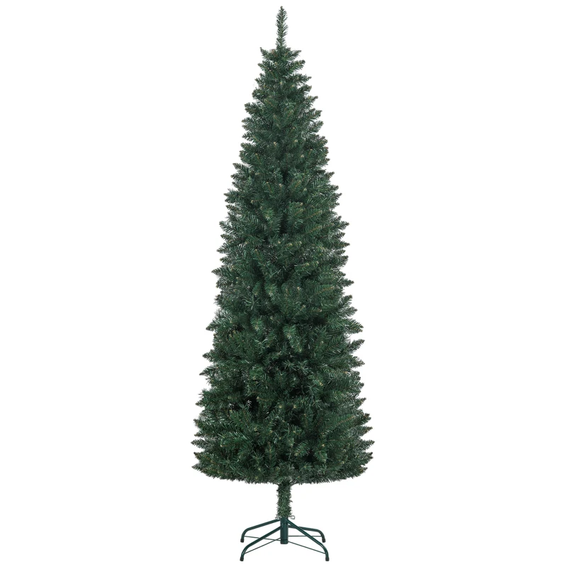 HOMCOM Sapin de Noël Artificiel 210 cm Arbre de Noël Slim avec support en acier pliable, 687 branches épines Vert
