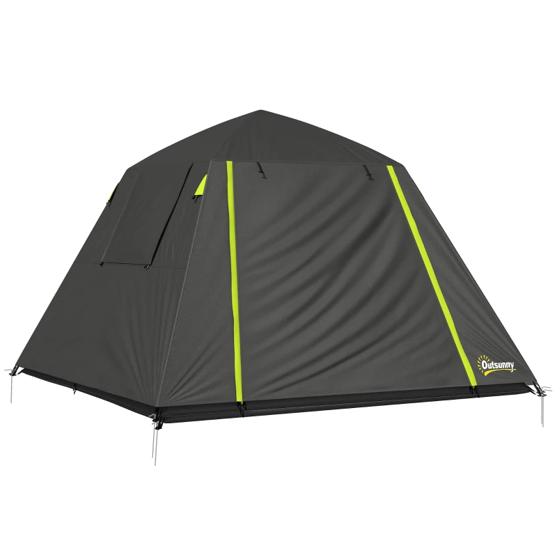 Outsunny Camping Tent 3000mm Waterproof Tent with 2 Doors for 2 Person, Grey & Green